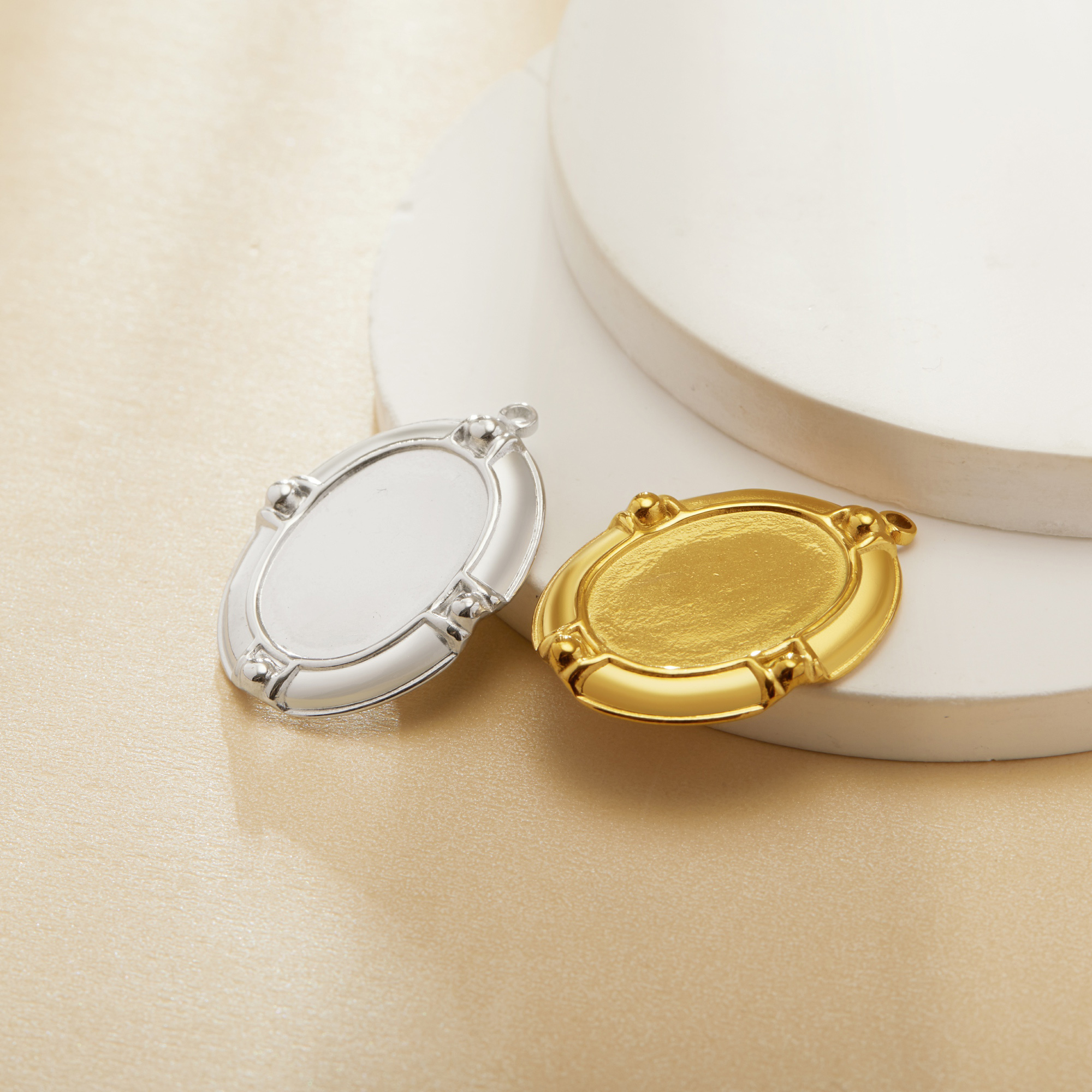 13x18MM Oval Bezel Stainless Steel Pendant Settings,Yellow Gold Rhodium Oval Pendant Charm,Vintage Styles Pendant,DIY Pendant Blank 1421267-1